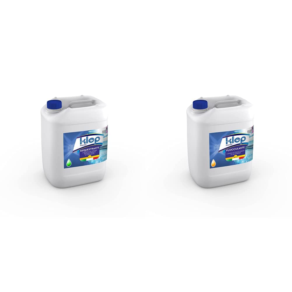 KLEP SEQUESTRANTE Metalli E Calcio ANTICALCARE per Piscina E Spa 5 LT & FLOCCULANTE Liquido SCHIARENTE per Piscina E Spa 5 LT