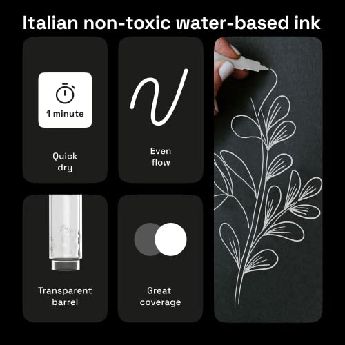 Artistro WAEF0005-01-OW-CN 5 White Paint Pen For Rock Painting, Stone, Ceramic, Glass, Wood, Tire, Fabric, Metal, Canvas. Set Of 5 Acrylic Paint White Marker Water-Based Extra-Fine Tip thumb #5