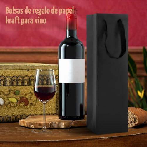 Miniatura 2 de Aoreun Bolsas Para Botellas, 15 Piezas Bolsas De Papel Kraft Para Botellas Con Asa Packaging, Para Fiestas, Bolsa De Regalo Para Vino 11 X 9 X 35 Cm Negro
