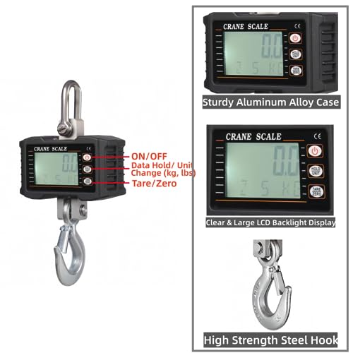 Ritammi Balança Suspensa Digital, Balança de Guindaste 1000Kg/2200Lbs, Luz de Fundo Lcd de Balança d