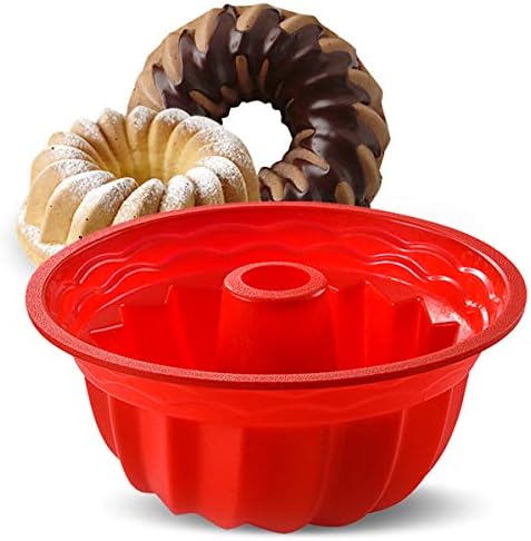 Aokinle Silicone Fluted Bunte Cake Baking Pan, European-Grade LFGB Top-Level Silicone Round Cake Mold, Non-Stick Cake Pan for Jello,Gelatin,Bread, 9.45 Inches Tube Bakeware Pan