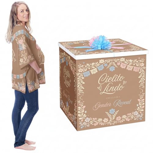 AmazingSpark 28in Giant Gender Reveal Gift Box Kit, Cielito Lindo