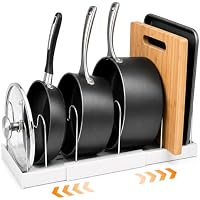Wownnic Expandable Pot & Pan Organizer with Pot Lid Holder & 6 Adjustable Compartments for Cabinets (Classical)