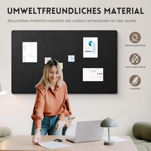 Großes Filz Pinnwand, 150x90cm Filzboard mit 40 Reißzwecken, faltbares Bulletin Board, Fotodisplay-Tafel mit selbstklebendem Klebeband für Büro, Zuhause und Schule