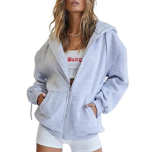 Trendy Queen Womens Zip Up Hoodies Oversized Sweatshirts Fall Fashion Outfits Casual Jackets 2025 Winter Clothes