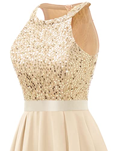 Dressystar Women's Sequin Dress Halter Cocktail Party Prom Dress Hi-Lo Bridesmaid Dress Sq28 Champagne M #TOP4