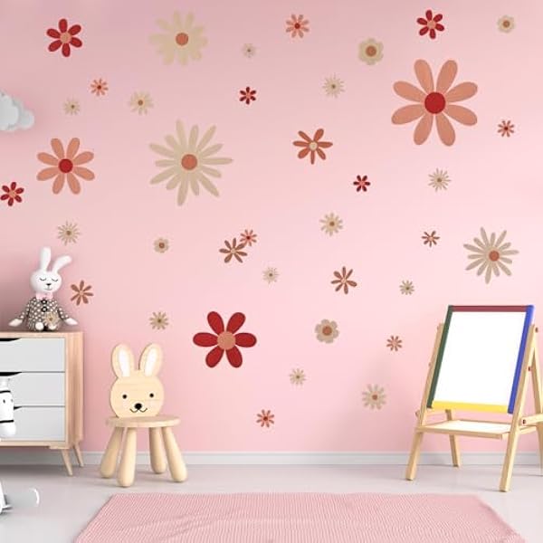 COMNICO Naklejki ścienne w stylu boho, urocze winylowe dekoracje ścienne, odklej i przyklej, kwiatowe naklejki dla dziewcząt, dzieci, przedszkola, sypialni, pokoju zabaw, klasy, salonu, sztuka ścienna