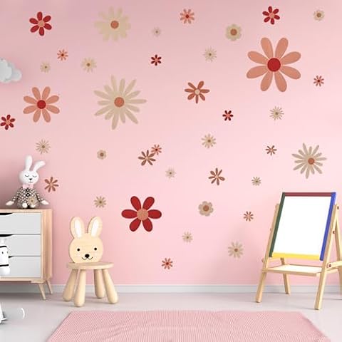COMNICO Naklejki ścienne w stylu boho, urocze winylowe dekoracje ścienne, odklej i przyklej, kwiatowe naklejki dla dziewcząt, dzieci, przedszkola, sypialni, pokoju zabaw, klasy, salonu, sztuka ścienna