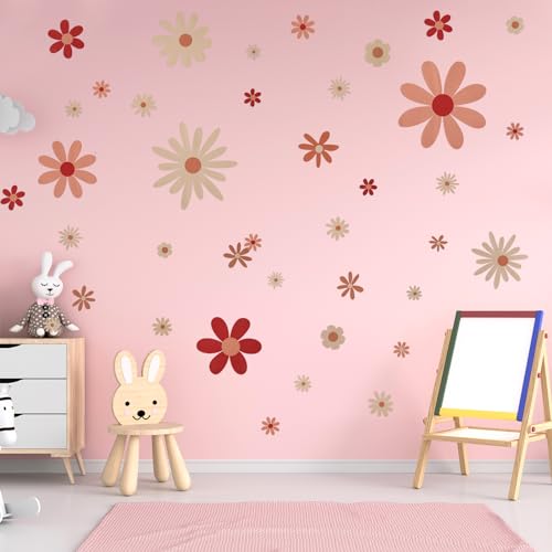 COMNICO 40 stuks madeliefjes muurstickers boho schattige vinyl wanddecoratie pel-en-plak bloemstickers voor meisjes kinderen kinderkamer slaapkamer speelkamer klaslokaal woonkamer muurkunst (4 vellen
