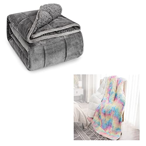 Wemore Sherpa Fleece Weighted Blanket For Adult Grey 48 X 72 Inches 15Lbs With Shaggy Long Fur Faux Fur Weighted Blanket Rainbow 60 X 80 Inches 15Lbs #TOP25