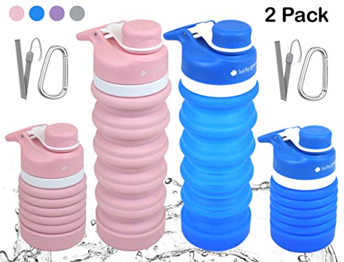 lucky green Collapsible Water Bottles-BPA Free, FDA Approved Food-Grade Silicone Portable Reusable Leak