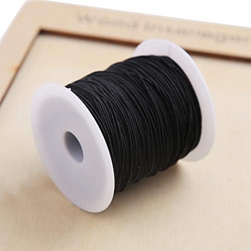 DERAYEE 100 Meters 1mm Elastic Cord Beading Cord,Stretch Fabric Craft String Sewing Thread for DIY Crafts Bracelets Necklaces, Black