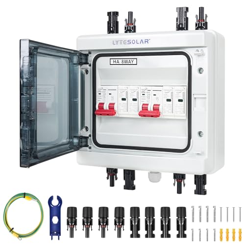 LyteSolar 2 String Solar Disconnect Switch PV Combiner Box, 63 Amp DC Circuit Breaker Box, Equipped with Surge Protector&Solar Panel Connectors, IP65 Waterproof Plug-and-Play 1000V