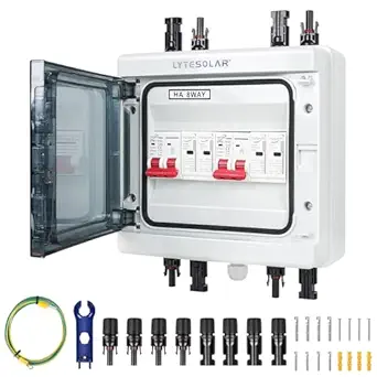 2 String 1000V PV Combiner Box 2 in 2 Out, Dual String 63A DC Circuit Breaker with Solar Disconnect Function, Surge Protection, IP65 Weather-Resistant Enclosure