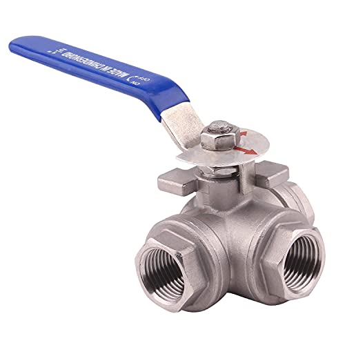 Dernord 3-Way Ball Valve, L Mounting Pad, Stainless Steel 304 Female Type For Water, Oil, And Gas With Vinyl Locking Handle (1/2 Inch Npt) #TOP6