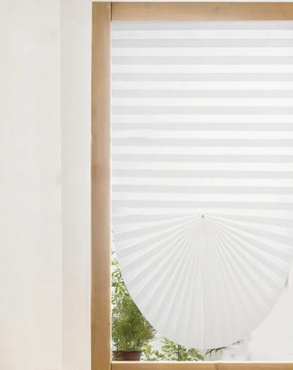 No Drill Blinds Non-woven Fabric Cut to Size Easy Fit Self Adhesive Stick On Blinds Pleated Temporary Shades Clip In Paper Blinds for Windows Patio Doors Kitchen Bathroom Bedroom (2, White, 90*180cm)