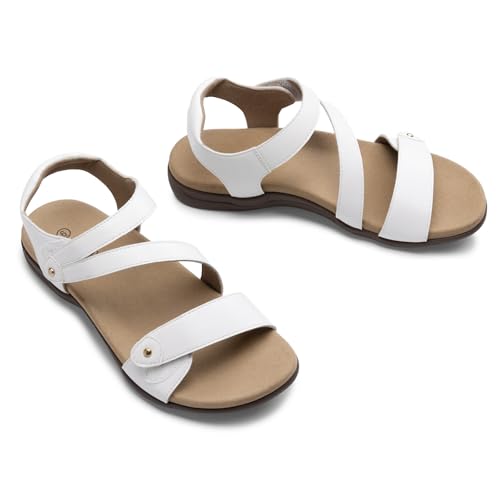 Rihero Orthopedic Sandals for Women Arch Support Comfortable Flat Sandals with Adjustable Strap for Summer Beach Walking White 8 — view 6