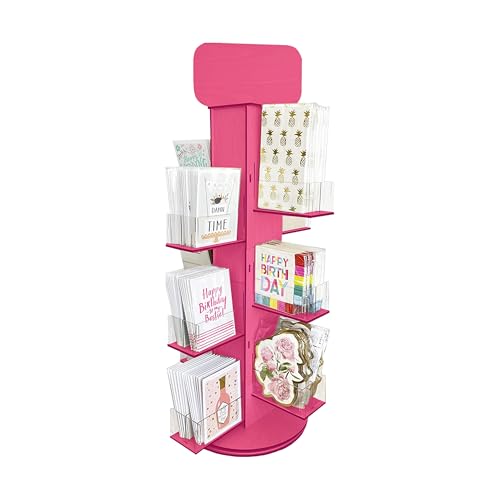 4-Sided Rotating Display Stand - Stationary, Greeting Cards, Stickers, Postcards, Coasters, Napkins - Heavy-Duty, Smooth Rotation, Easy to Assemble, Craft Shows, Trade Shows, Farmers Markets (Pink)