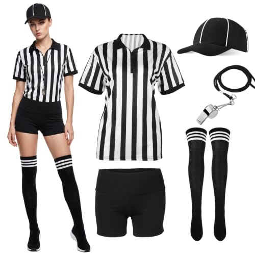 SATINIOR 5 Pcs Women Referee Costume White Black Stripe Shorts, Small