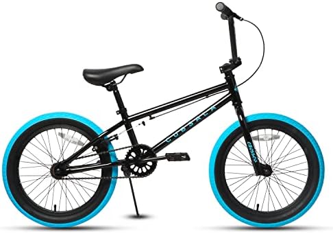 cubsala Freestyle BMX Bike, 18 Inch Kids Bicycle for 5 6 7 8 Years Old Kids and Beginner Level Rider, Black with Blue Tires — view 4