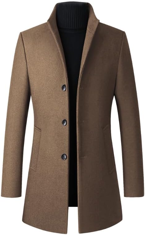 FTCayanz Men's Trench Coat Wool Blend Slim Fit Top Coat Single Breasted Business Overcoat - Image 2