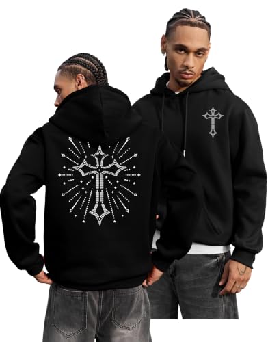 Herberton Mens Fleece Lined Hoodies Pullover Black Cross Faith Print M