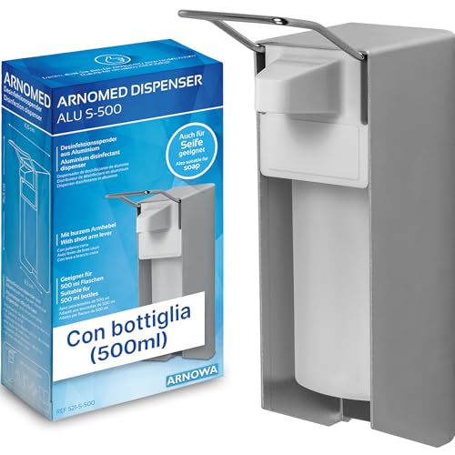 ARNOMED Alluminio Dispenser di Sapone a Muro da 500ml - Euro Dispenser con Leva...