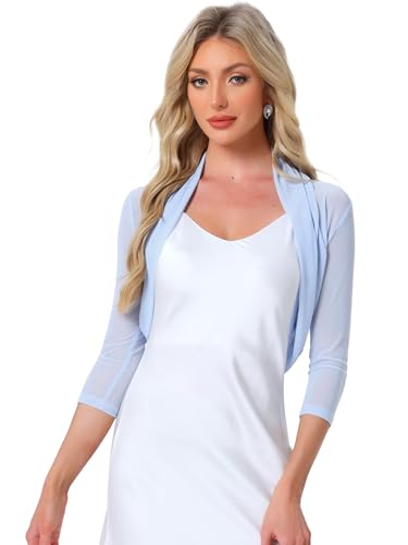 Cárdigan tipo bolero azul claro Allegra K chaqueta corta transparente manga 3/4 mujer talla XL