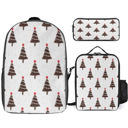 Unisex Fashion 3 Pcs Set, Large Capacity Christmas Tree Backpack, Pencil Pouch Easy to Clean, Lunch Bag for Work