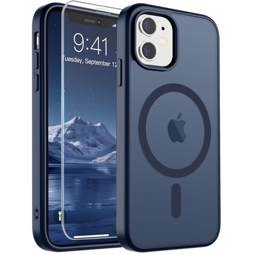 Image of SUPFINE Magnetic for iPhone 11 Phone Case with Screen Protector (Compatible with MagSafe) (Military Grade Drop Protection) Translucent Matte Shockproof Phone Cover,Dark Blue