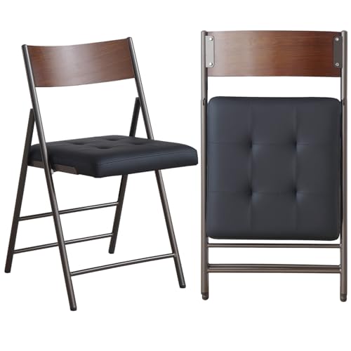 mollveesen 2 Pack Folding Chairs with Thick Padded Seat,Heavy Duty Steel Frame Foldable Dining Chairs with Soft Cushion Set of 2,Portable Indoor Outdoor for Home Kitchen,Office,Events,Wedding(Black) by mollveesen - Used condition - US$79.40