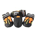 My Busy Dog Water Resistant Dog Shoes with Two Reflective Fastening Straps and Rugged Anti-Slip Sole | Dog Boots Perfect for Small Medium Large Dogs | Size Chart in Pictures (Size 4, Orange)