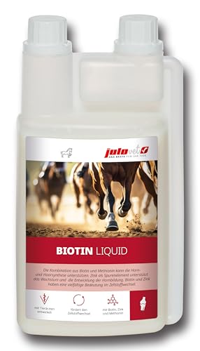 JuloVet Biotin Liquid | 1 l | Flüssiges Ergänzungsfuttermittel für Pferde | Mit Biotin & Methionin
