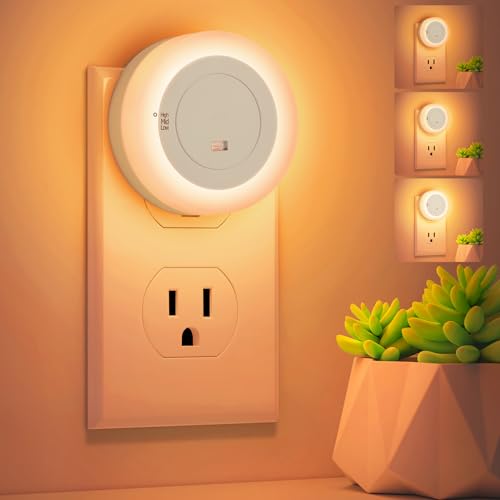 Image of 2-Pack LED Night Lights Plug in Dimmable with Sensor 2200K Amber White | Nightlight Plug Into Wall Adjustable for Adults Bedroom Bathroom Living Room Kitchen