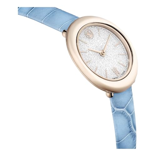 Swarovski Imber Oval Leather Strap, PVD Champagne Gold, Light Blue