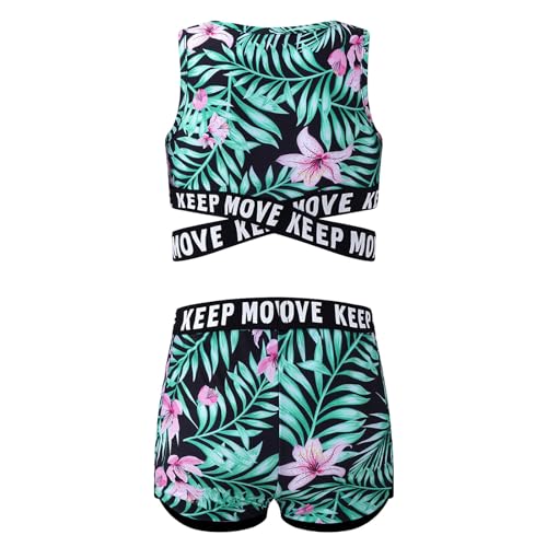 Moily Kids Girls 2 Piece Athletic Dance Outfit Criss Cross Crop Top with Booty Shorts Dancewear Swimsuit2