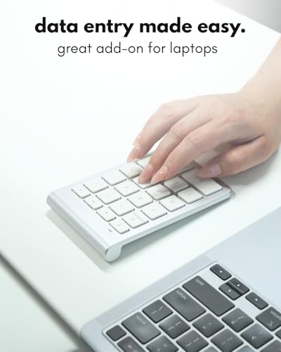 Macally Bluetooth Number Pad for Laptop - Wireless Numeric Keypad - 22 Key Numeric Keypad for Data Entry, Numpad Compatible with Mac, iMac, MacBook, iPad, iPhone, iOS, Laptop, PC, Android - Silver