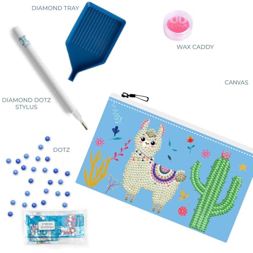 DIAMOND DOTZ DOTZIES 2592608 Original 5D Diamond Painting Etui Set, Lama, Kreativ-Kit für DIY Mäppchen mit Glitzersteinen, Diamanten-Bastelset für Kinder ab 6 Jahren