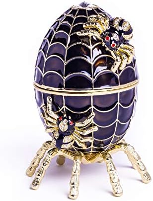 Keren Kopal Black Faberge Egg Music Playing Spiderweb Decorated with Spiders Trinket Box Russian Egg with Austrian Crystals Collectors Easter Egg Home Design Gift Idea Limited Edition
