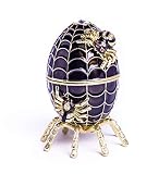 Keren Kopal Black Faberge Egg Music Playing Spiderweb Decorated with Spiders Trinket Box Russian Egg