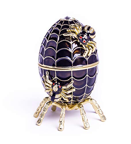 Keren Kopal Black Faberge Egg Music Playing Spiderweb Decorated With Spiders Trinket Box Russian Egg With Austrian Crystals Collectors Easter Egg Home Design Gift Idea Limited Edition #TOP7