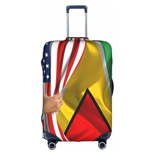 Travel Luggage Cover America Flag And Guyanese Flag Fashion Washable Baggage Suitcase Protector Fit For Luggage Large