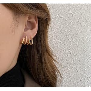 14K Gold Plated Sterling Silver Post Split Huggie Earrings Layered Cuff Hoop Split Huggie Earring Inlaid Zircon Lightweight Hoops Ear Studs for Women Teen Girls