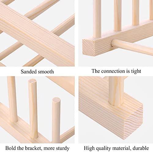 XIACIBDUS 2 PCS Wooden Dish Rack, Plate Stand Racks, Wooden Dish Drainers Pot Lid Holder - Image 2