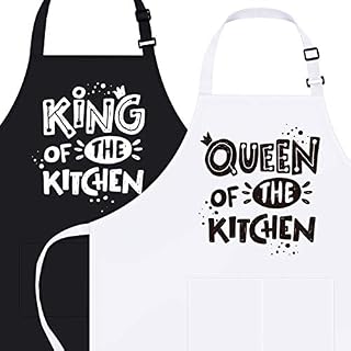 Syntus King and Queen Apron, 2 Pack Couple Aprons for Engagement Wedding Anniversary