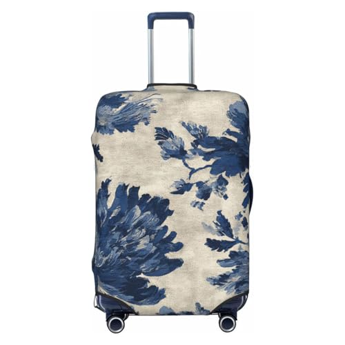Vintage Navy Abstract Floral Flower Elastic Travel Luggage Covers Dustproof Scratch-Resistant Suitcase Protector Fit 22-24 Inch