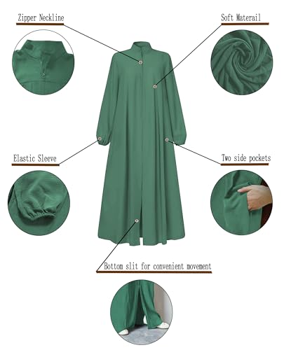 Image of Womens Abaya Muslim Long Sleeve Front Zipper Dress Prayer Islamic Clothes with Pockets