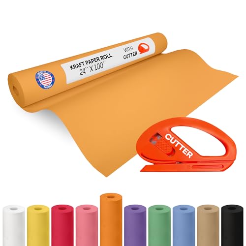 Image of Orange Kraft Paper Roll 24 inch x 1200 inch (100 feet) with Cutter - USA-Made Gift Wrapping Paper for Packing, Moving, Shipping & Crafts /Arts - 100% Recyclable Natural Craft Material by IDL Packaging | Gift Wrapping Paper for Packing, Moving, Shipping & Crafts /Arts - 100% Recyclable Natural Craft Material by IDL Packaging
