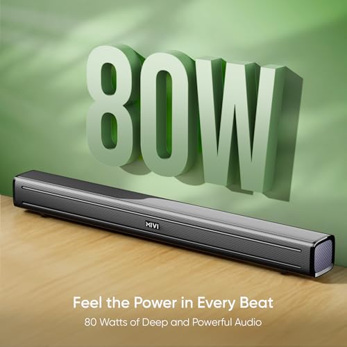 Mivi Fort Q80 Soundbar with 80W Surround Sound, 2.2 Channel soundbar with 2 in-Built subwoofers, Multiple EQ and Input Modes, Remote Accessibility, Bluetooth v5.1, Made in India Sound bar for TV 7 41o1jjl77bL