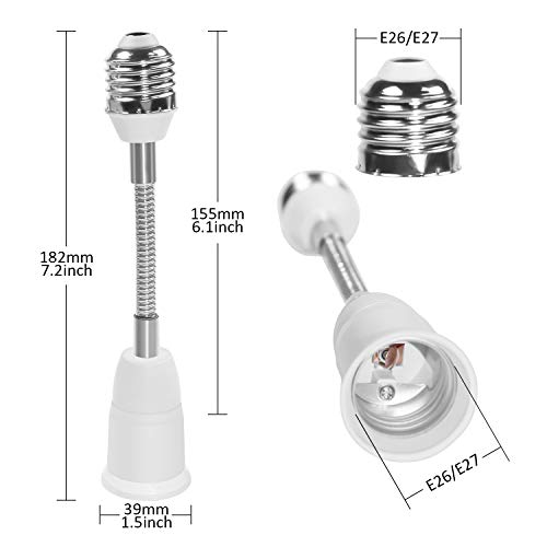 CliCli E26 15CM/5.9Inch Extender Socket, E26 to E26 All-Direction Adjustable Flexible Standard Medium Light Lamp Bulb Socket Extension, Max 200W, 0-250V (2-Pack) by CLICLI - Used condition - Image 2